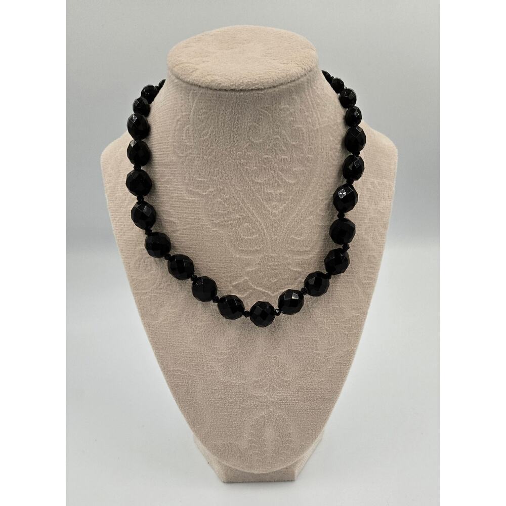 Black Bead and Knot Necklace with Silver Toned Clasp
